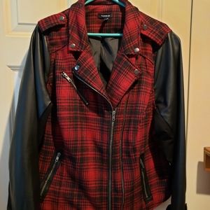 Torrid-plaid & "leather" jacket